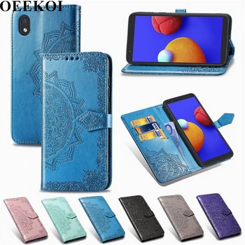 OEEKOL Datura Flor Flip Cover capa de Couro PU de Carteira Case para Samsung Galaxy A01 Núcleo