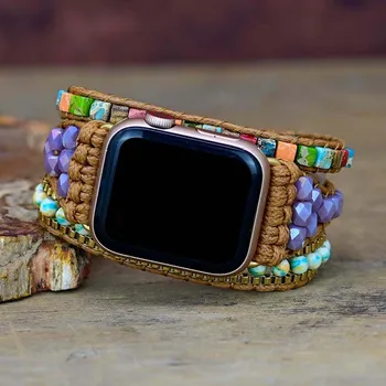 Boêmio Faixa de Relógio Mulheres Homens Boho Bracelete Pulseira para Apple Relógio Retro Natural Misturada com Pedras Jóias Multi Bracelete do Envoltório do Presente