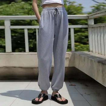 Mulheres 2020 Primavera Streetwear Solta Moletom Feminino Cintura Alta Conforto Simples E Básica Casual Senhoras De Calças De Bolsos De Calças X265