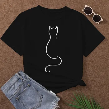 Mulheres T-shirt Tees de Verão da Moda Feminina Manga Curta Cartoon Impressão Roupas Tops Gato Bonito Animal Gráfico de T-Shirts Femininas 2023
