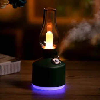 Retro Criativo Luz da Noite Retro Tempo de Luz do Umidificador Portátil USB de Carga Lâmpada de Tabela Mudo Fabricante de Neblina Bar Café Lâmpada de Querosene