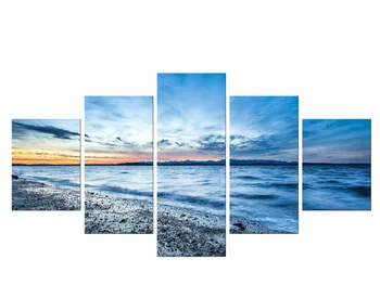 5 Peças Frete Grátis lago sol decoração de pedras seascape arte de parede paisagem céu azul escuro Tela de Pintura, sala de estar Enquadrado