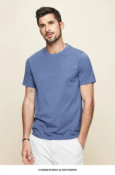 C8611 -Confortável modal de algodão de manga curta t-shirt dos homens de ajuste fino de cor sólida em torno do pescoço elástico assentamento camisa.