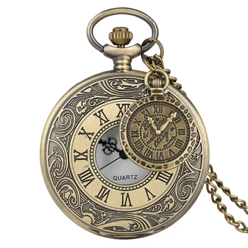 Vintage clássico Charme Colar de Quartzo Relógio de Presente para o Garoto Homens Mulheres Metade Caçador Oco Apresentar Pingente de Relógio de Bolso com Caixa