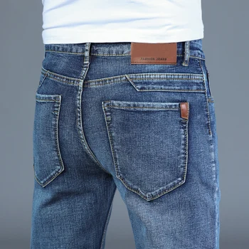 Primavera, Outono 2020 Homens Inteligentes Jeans Moda Negócio em linha Reta Regular Azul Jeans Stretch Calças Clássicas Homens Plus Size 28 a 40