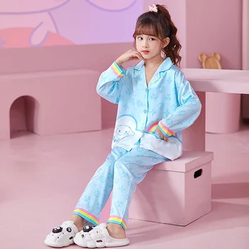 Kawaii Sanrios Pijama Conjuntos De Desenhos Animados Anime Primavera, Outono Cinnamoroll Hello Kitty, Meninas De Pijama Bonito Algodão Casual Homewear Conjuntos