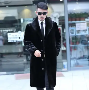Tempo de vison de faux fur casaco de couro mens quente fur casaco de couro homens soltos casacos de inverno outono engrossar jaqueta de couro preto