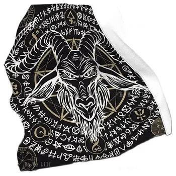 Baphomet Satânica Cabra Cabeça Misterioso De Caracteres Binários Pentagrama Preto Flanela Cobertor Macio E Quente Para Cadeira Sofá-Cama