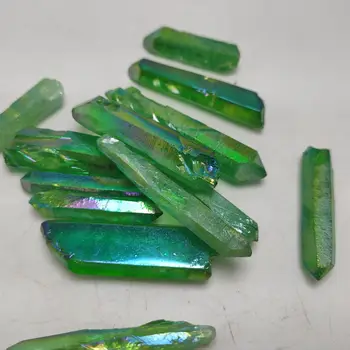 500g Galvanizados Verde Titânio Aura Lemuriano Crystal Wand Ponto de Cura de Cristal Decoração em Pedra Natural de Cristais de Quartzo
