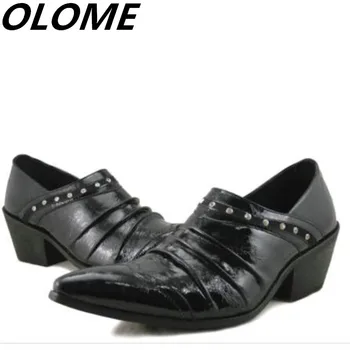 Mens de couro envernizado preto sapatos com pitões mocassins de salto alto britânico oculto calcanhar sapatos oxford para os homens de negócios do escritório sapatos masculinos