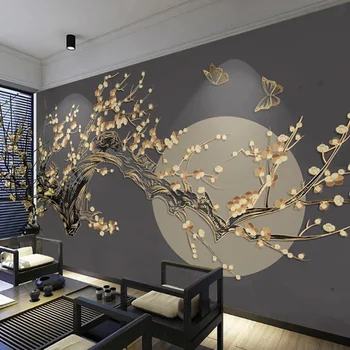 Estilo japonês Mural da flor da Ameixa lua de papel de Parede restaurante de Sushi Sala Quarto TV na Parede do Fundo Deocative Tamanho Personalizado