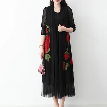 Kimono Casaquinho de Mujer Transparente Outono Casaquinho de Mulheres de Longa Impresso de Linho fios de costura casaquinho de jaqueta mulher