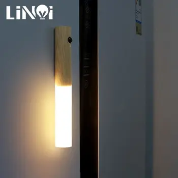 Criativo, Inteligente Automático Sensor de Movimento de PIR LED Recarregável Magnético Noite de Luz de Madeira da Parede de Luz do Armário de Cozinha da Lâmpada de Luz