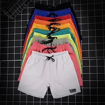 Verão Multicolorido Shorts Bolsos Leve, Fino E Respirável Homens Praia Calças De Cintura Elástica Com Cordão Solto Reta Shorts Legal