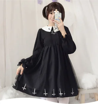 Vestido gótico Lolita de moda oscura, vestido de Cosplay cruzado para mujer, traje japonés, vestido de tule de estilo lindo
