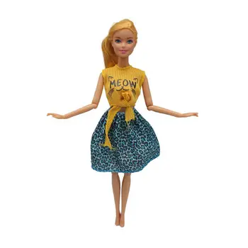 1/6 BJD Acessórios Funky Gato Amarelo Impressão de Camisa Azul Leopard Saias Para a Boneca Barbie com Roupas Roupas de Festa Vestido de Brinquedos Presentes