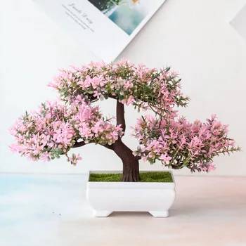 Novas Plantas Artificiais Bonsai para Decoração de Casa Pequena Árvore Verde Pote Falso Plantar Flores em Vasos Enfeites de Casa, Quarto de Decoração de Jardim