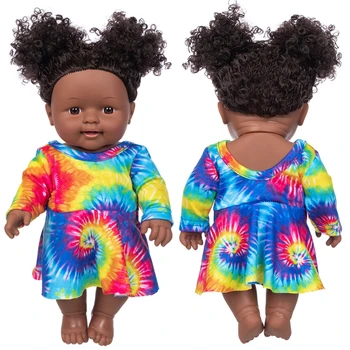Arco-íris Vestido+30cm DollChristmas Melhor Presente Para o Bebê Meninas Preto Brinquedo Mini Bonito Explosivo penteado Boneca Crianças Meninas