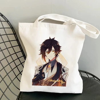 Zhong Li Impressão Genshin Impacto Quente Jogo De Anime Shopper Bags Sacola De Compras, Sacola Saco De Ombro Sacos De Lona Bolsa De Mão Feminina Saco