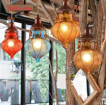 Estilo árabe Colorido café Luz Pendant de Vidro Tradicional Lanterna de Natal Pendurado Lâmpada Para iluminação do Restaurante Café